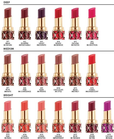 yves saint laurent lipstick shades|ysl lipstick color chart.